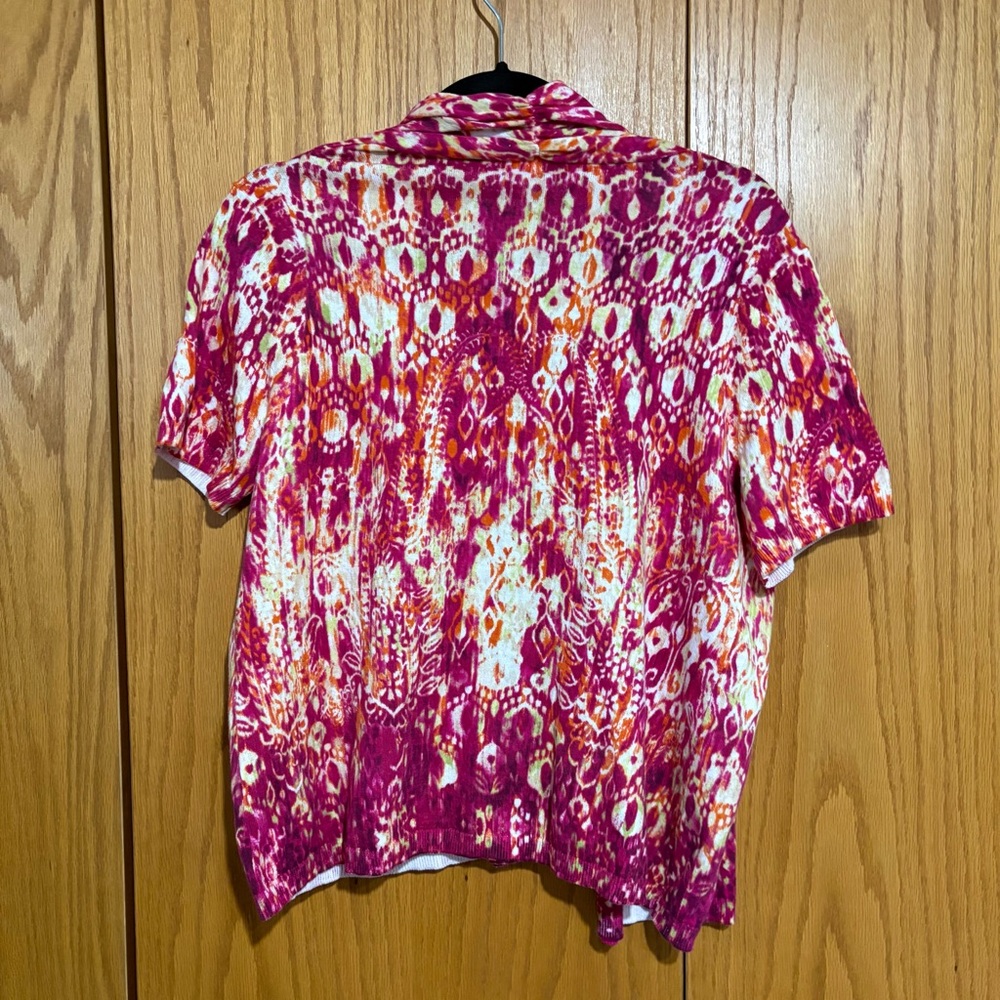 Chicos 100% cotton lightweight spring cardigan short sleeve open front printed - Picture 2 of 5